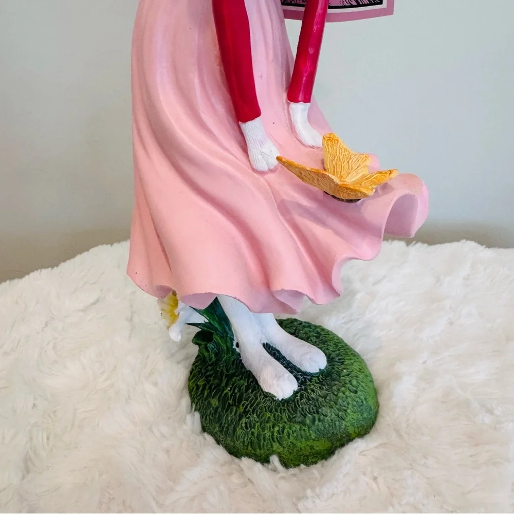 Elegant Girl Bunny Rabbit Figurine In Pink Flowing Dress 13.5” Tall Summer NWT